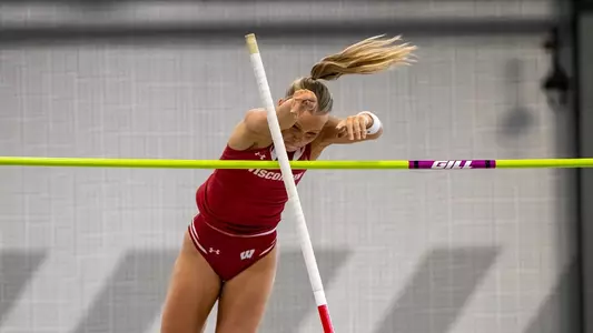 Lauren Bilau competes in the pole vault at the Badgers Windy City Invitational on Feb. 9 2024