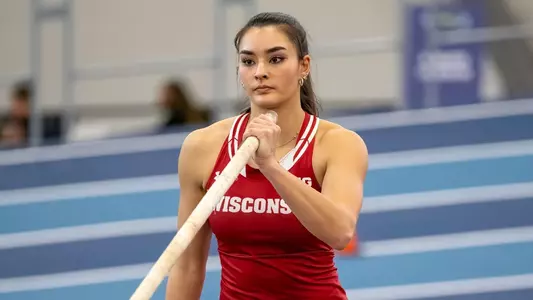 CP Breit competes in the pole vault at the Badgers Windy City Invitational on Feb. 9 2024