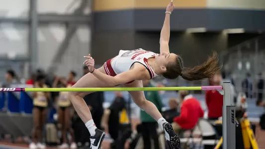 Shaina Zinter competes in the high jump at the Badgers Windy City Invitational on Feb. 9 2024
