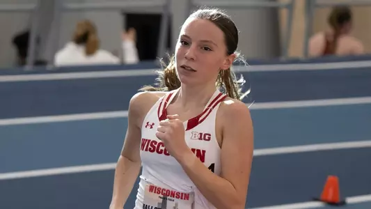 Zaira Malloy-Salgado competes at the Badgers Windy City Invitational on Feb. 9 2024