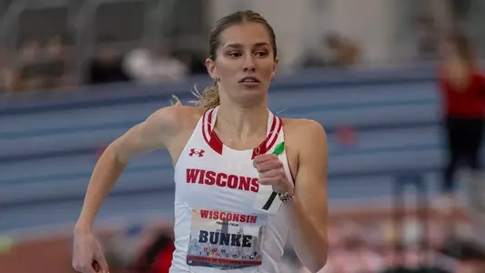 Mya Bunke competes at the Badgers Windy City Invitational on Feb. 9 2024