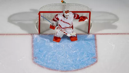 Kyle McClellan in net for the Badgers.
