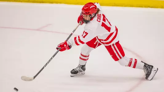 Britta Curl takes a shot against Minnesota Duluth on Dec. 2, 2023
