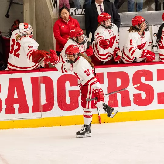 The #2 Wisconsin Badgers women’s hockey team defeat #5 Minnesota 4-3 in overtime in the LaBahn Arena at the University of Wisconsin- Madison on Feb. 16, 2024. (Photo by Taylor Wolfram / Wisconsin Athletics Communications)
