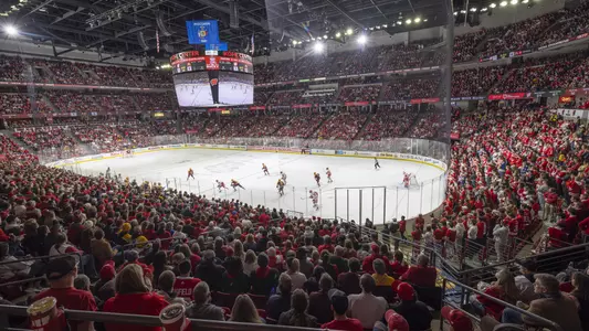 A sold out Kohl Center watches the Badger men's hockey team.
