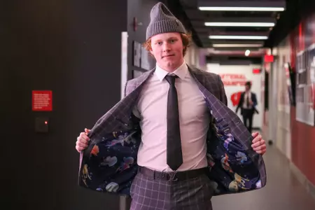 William Whitelaw shows off his jellyfish-print suit.