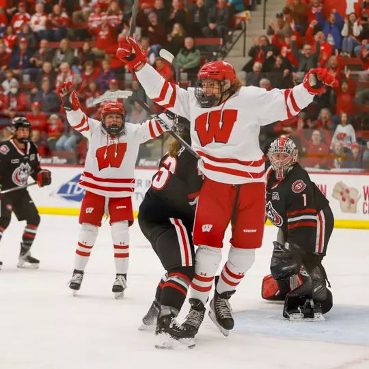 Kelly Gorbatenko celebrates a goal against SCSU