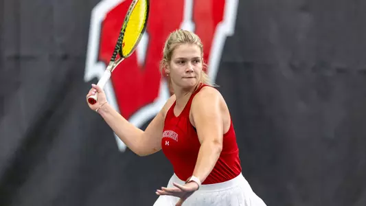 Maria Sholokhova hits during practice