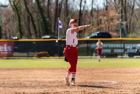 Tessa Magnanimo celebrates after a strikeout against UAlbany