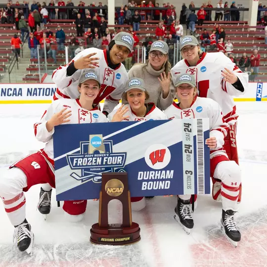 Wisconsin women's hockey sophomore celebrate a regional title