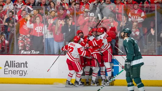 Wisconsin Badgers' forward Carson Bantle (21) goal during an NCAA menÕs hockey match against Michigan State Saturday March 2, 2024 in Madison, Wisconsin.
Photo by Tom Lynn/Wisconsin Athletic Communications