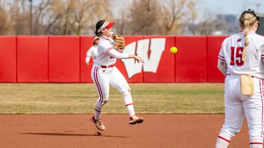 Ellie Hubbard throws out a runner against Nebraska