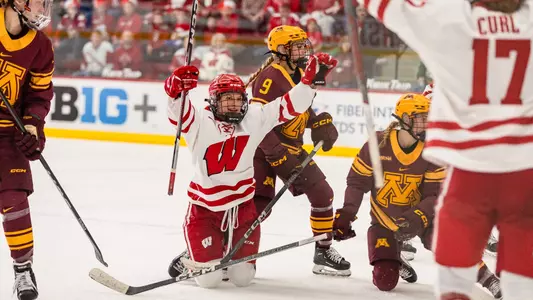 The #2 Wisconsin Badgers women’s hockey team defeat #5 Minnesota 4-3 in overtime in the LaBahn Arena at the University of Wisconsin- Madison on Feb. 16, 2024. (Photo by Taylor Wolfram / Wisconsin Athletics Communications)