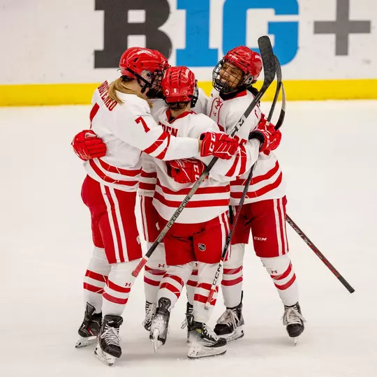 The #2 Wisconsin Badgers women’s hockey team defeats St. Thomas 9-1 in the first round of the WCHA Tournament in the LaBahn Arena at the University of Wisconsin- Madison on March 2, 2024. (Photo by Taylor Wolfram / Wisconsin Athletics Communications)