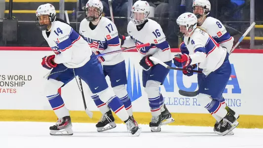 Laila Edwards celebrates a goal for Team USA at the 2024 IIHF Women's World Championship