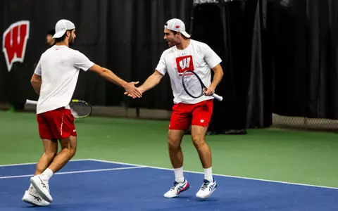Minasyan/Huber Celebrate Doubles Point vs. Northwestern