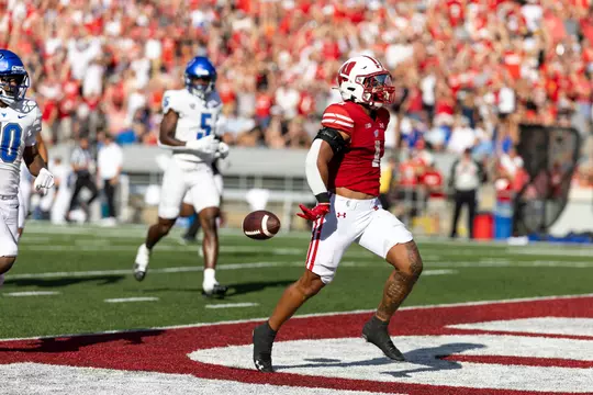 Wisconsin Badgers Chez Mellusi during an NCAA college football game against the Buffalo Bulls, Saturday, Sept. 2 2023 in Madison, Wis. (Photo by David Stluka/Wisconsin Athletic Communications)