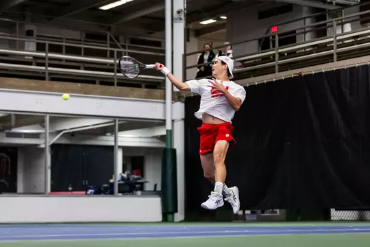 The Wisconsin Badgers men’s tennis team plays against Northwestern in Nielsen Tennis Stadium in Madison, Wisconsin on April 5, 2024. (Photo by Taylor Wolfram / Wisconsin Athletics Communications)