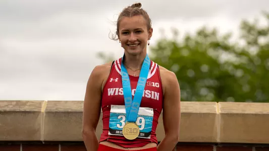 Shaina Zinter after winning the Big Ten title in the heptathlon