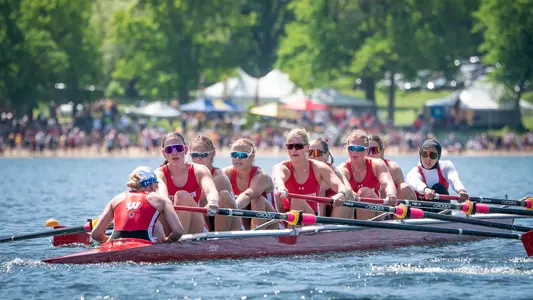 Varsity eight at 2024 Big ten Rowing Championships on Devil's Lake