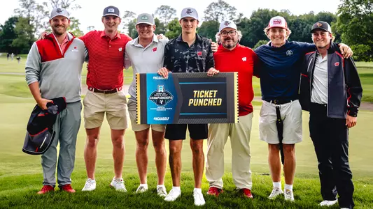 Cameron Huss, teammates and coaches celebrate his 2024 NCAA Championship qualification