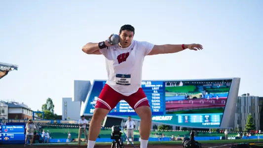 Jason Swarens earns silver in the shot put at the 2024 NCAA Championships in Eugene, Oregon, on June 5