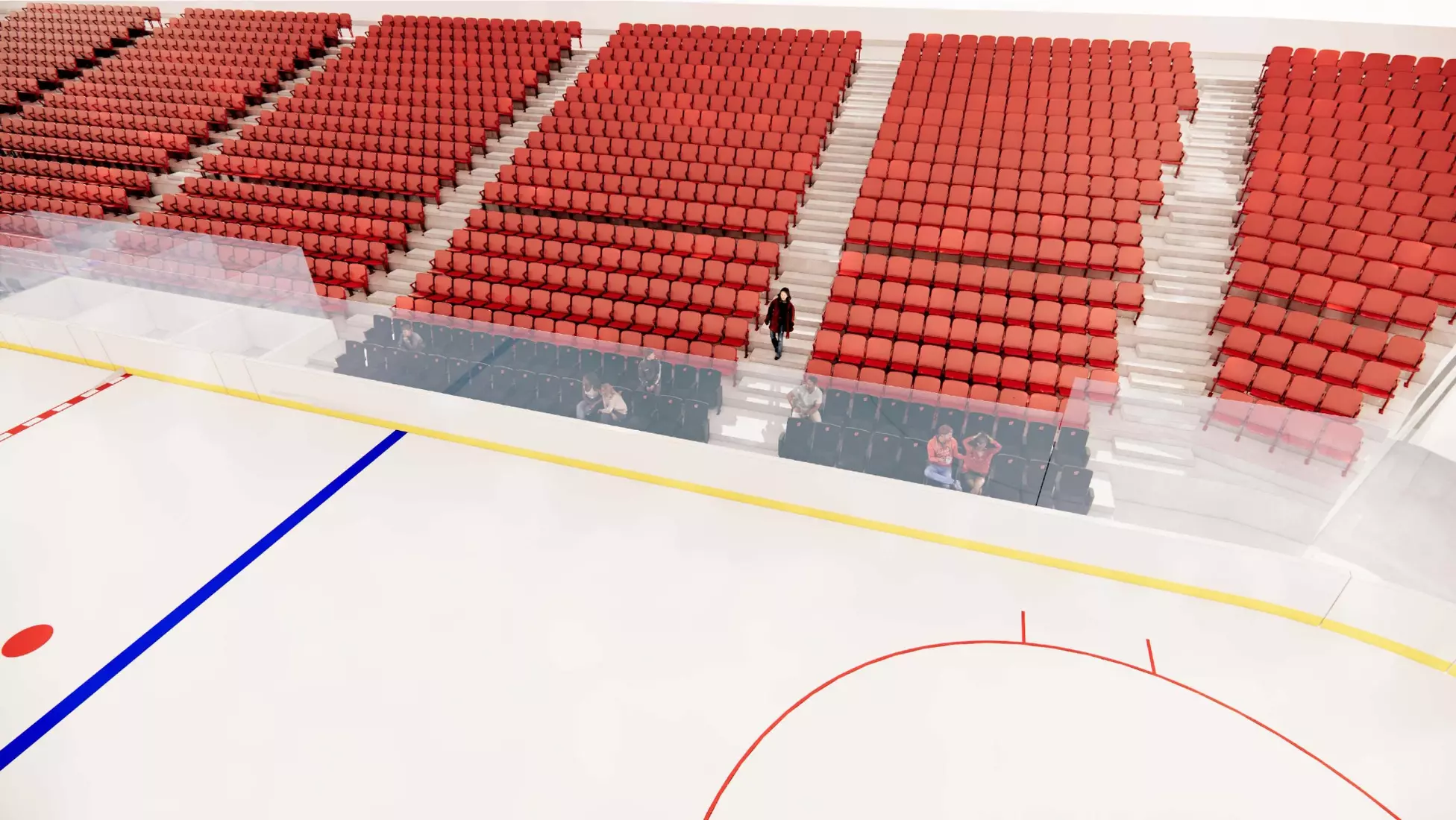 Rendering of new Kohl Center premium club seating at a hockey game