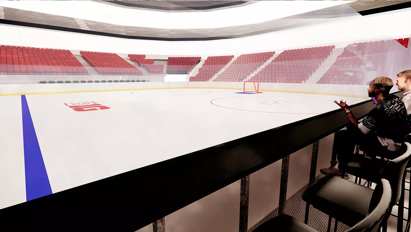 Rendering of new Kohl Center premium club seating at a hockey game