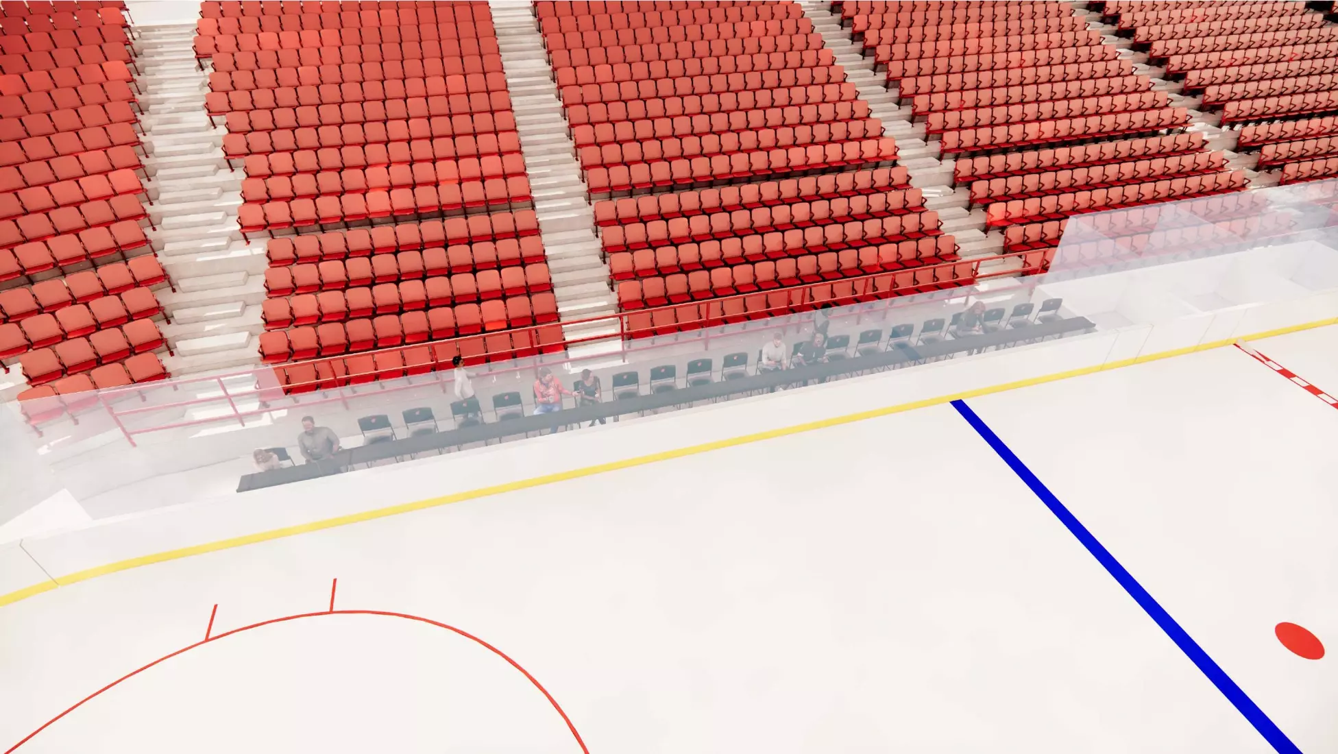 Rendering of new Kohl Center premium club seating at a hockey game