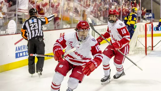 Owen Lindmark celebrates a goal