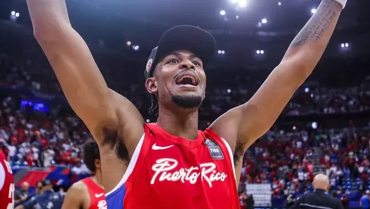 Aleem Ford celebrates qualifying for the Olympics with Puerto Rico