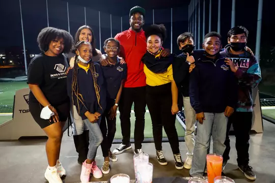 Melvin Gordon III hosts the first annual Vibez Golf Club charity event at Topgolf in Englewood, Colorado on November 15, 2021. The event benefits the Boys & Girls Clubs of Metro Denver. (Photo by Sam Weaver)