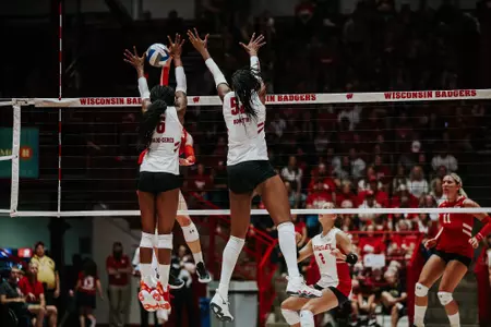 Volleyball vs Bradley Trinity Shadd-Ceres and Carter Booth Block