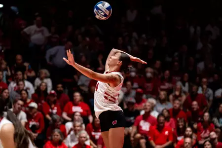 Carly Anderson serves ball in match vs Bradley