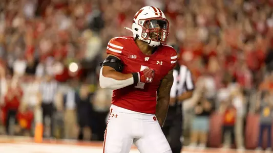 Running back Chez Mellusi celebrates after an eight-yard score in a 28-14 win over Western Michigan on Friday, August 30, 2024.