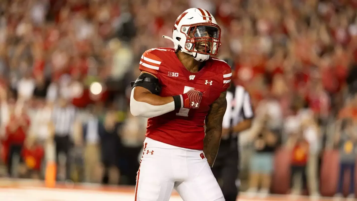 Running back Chez Mellusi celebrates after an eight-yard score in a 28-14 win over Western Michigan on Friday, August 30, 2024.