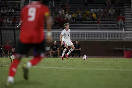 Birgir Baldvinsson dribbles the ball in a game against Maryland.