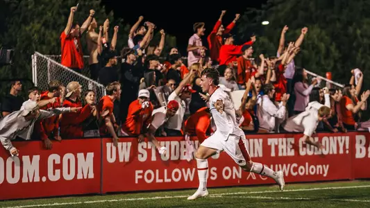 Thomas Raimbault celebrates his goal against UCLA on Sept. 16, 2024