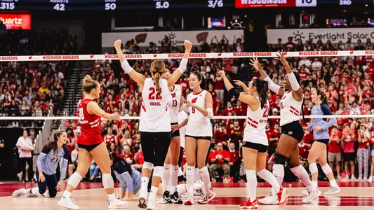 Badgers celebrate after winning a point