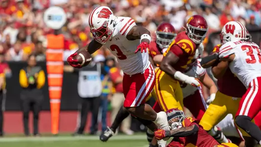 Wisconsin Badgers during a Big Ten Conference NCAA college football game against the USC Trojans, Saturday, Sept. 28, 2024, in Los Angeles, Cal. (Photo by David Stluka/Wisconsin Athletic Communications)