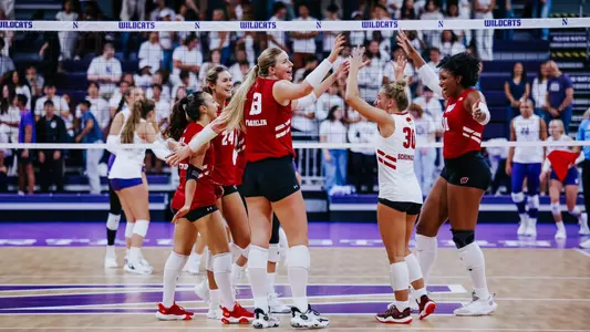 Badgers celebrate in match vs Northwestern