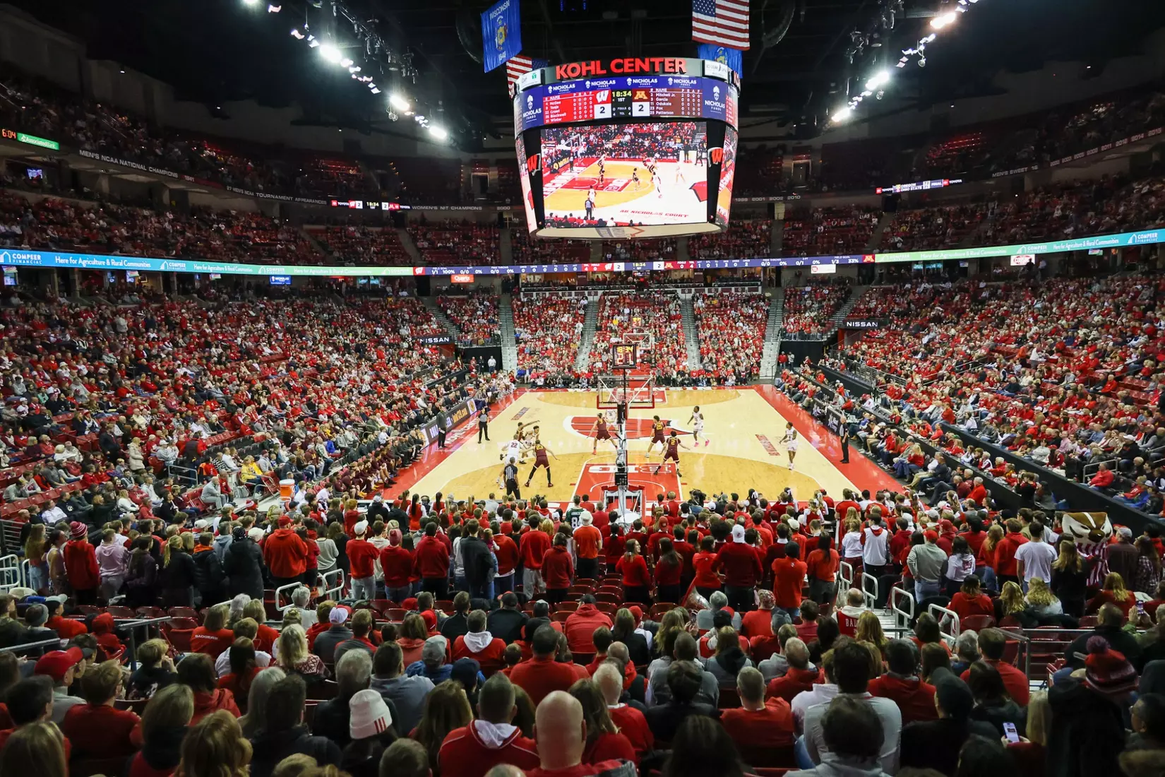 The Kohl Center crowd cheers on the Badgers against the Gophers