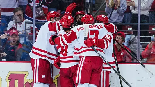 The Badgers celebrate a goal against LIU