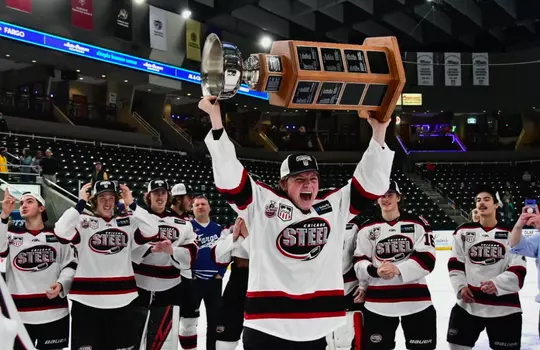 Quinn Finley wins the Clark Cup with the Chicago Steel