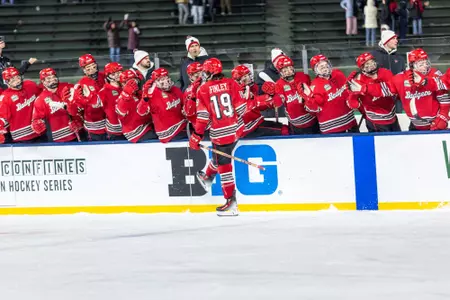 Wisconsin men’s hockey vs. MSU at the Frozen Confines Big Ten ice hockey series at Wrigley Field on January 4, 2024. (Photo by Taylor Wolfram / UW-Athletics)
