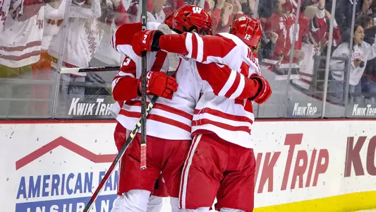 Badgers celebrate goal in game vs Michigan
