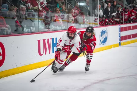 Maggie Scannell looks toward the goal in the game vs. St. Cloud State