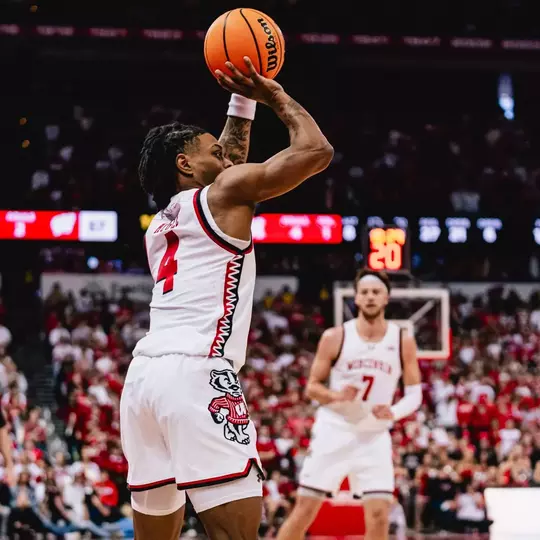 Kamari McGee shoots a three against Nebraska