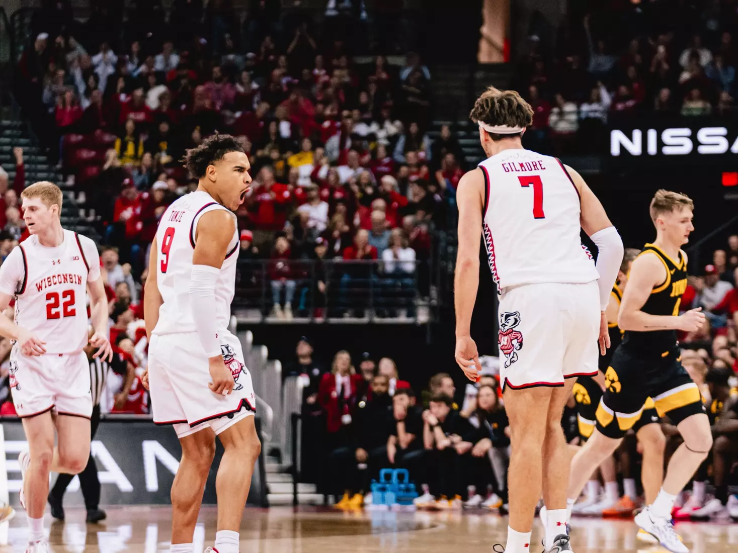 Tonje and Gilmore celebrate vs. Iowa
