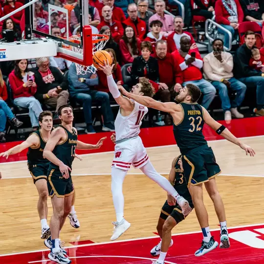 Max Klesmit goes for the layup against Northwestern in 2024